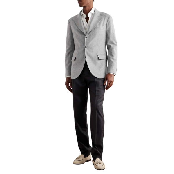 Veste de costume droite BRUNELLO CUCINELLI laine cachemire gris clair