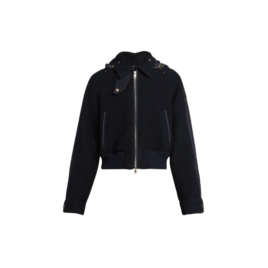 MONCLER Blouson bomber court Juvigny laine bouclée bleu marine doré