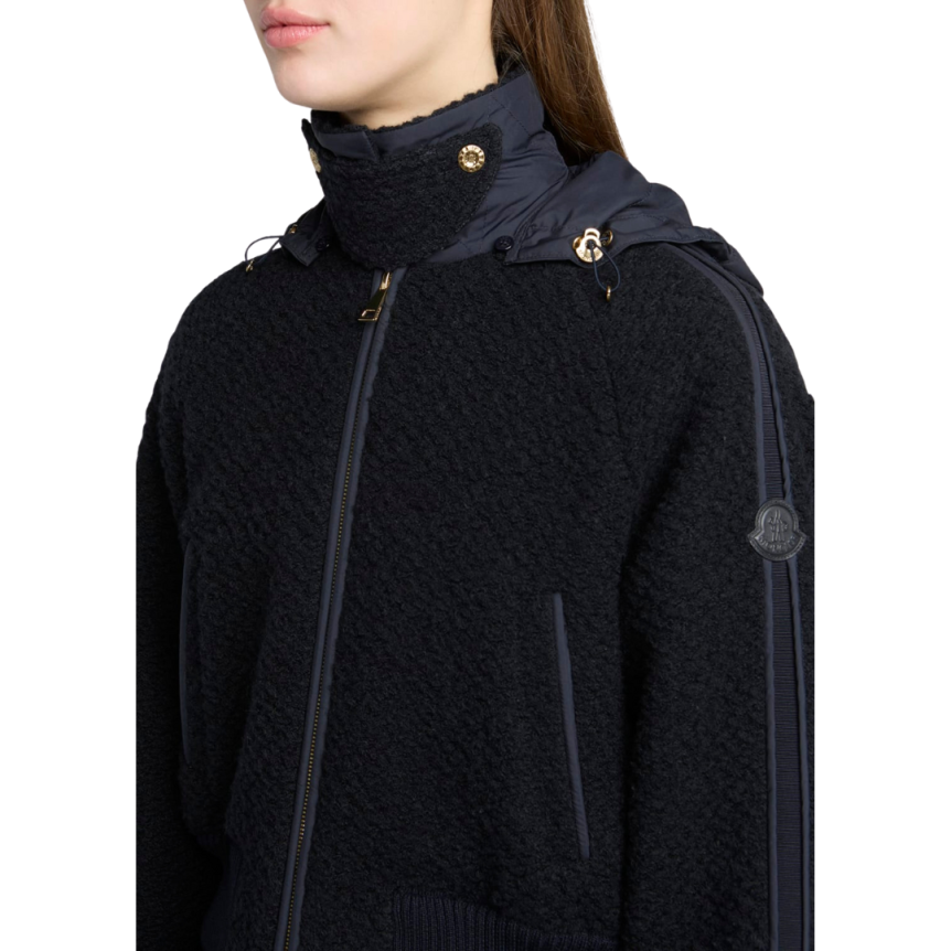 MONCLER Blouson bomber court Juvigny laine bouclée bleu marine doré