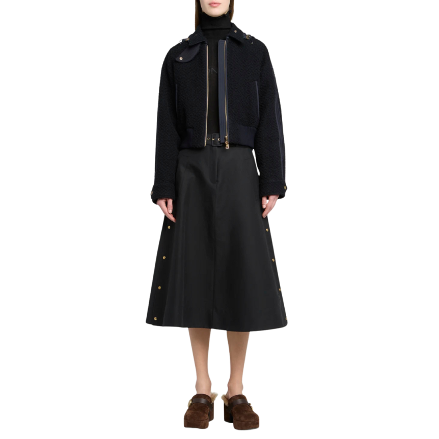 MONCLER Blouson bomber court Juvigny laine bouclée bleu marine doré