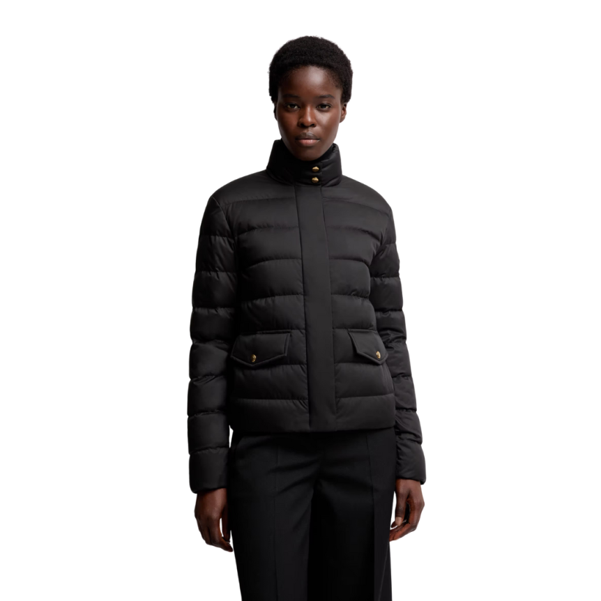 Doudoune courte MONCLER Bessettes col montant nylon fin noir bouton doré