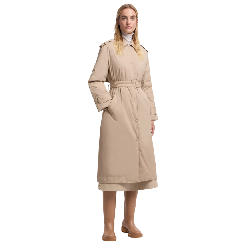 Trench-coat long MONCLER Yevre nylon duvet beige ceinture