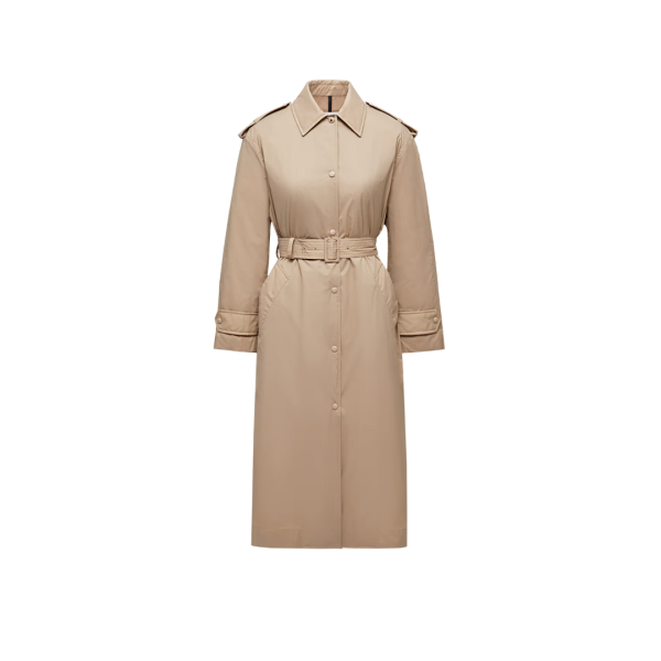 Trench-coat long MONCLER Yevre nylon duvet beige ceinture