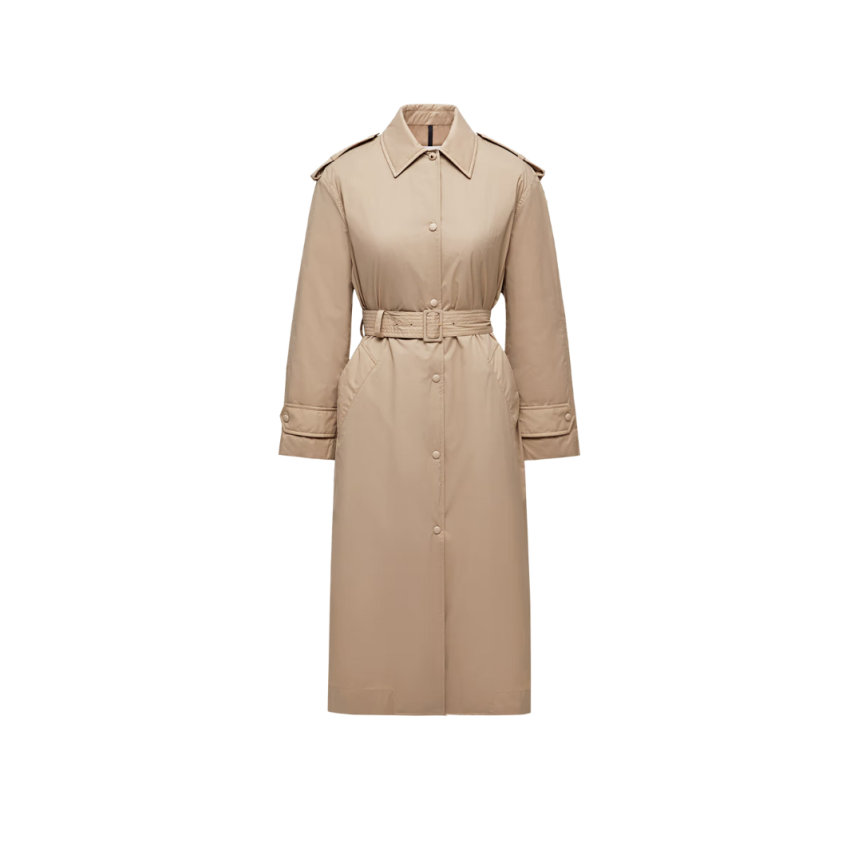 Trench-coat long MONCLER Yevre nylon duvet beige ceinture