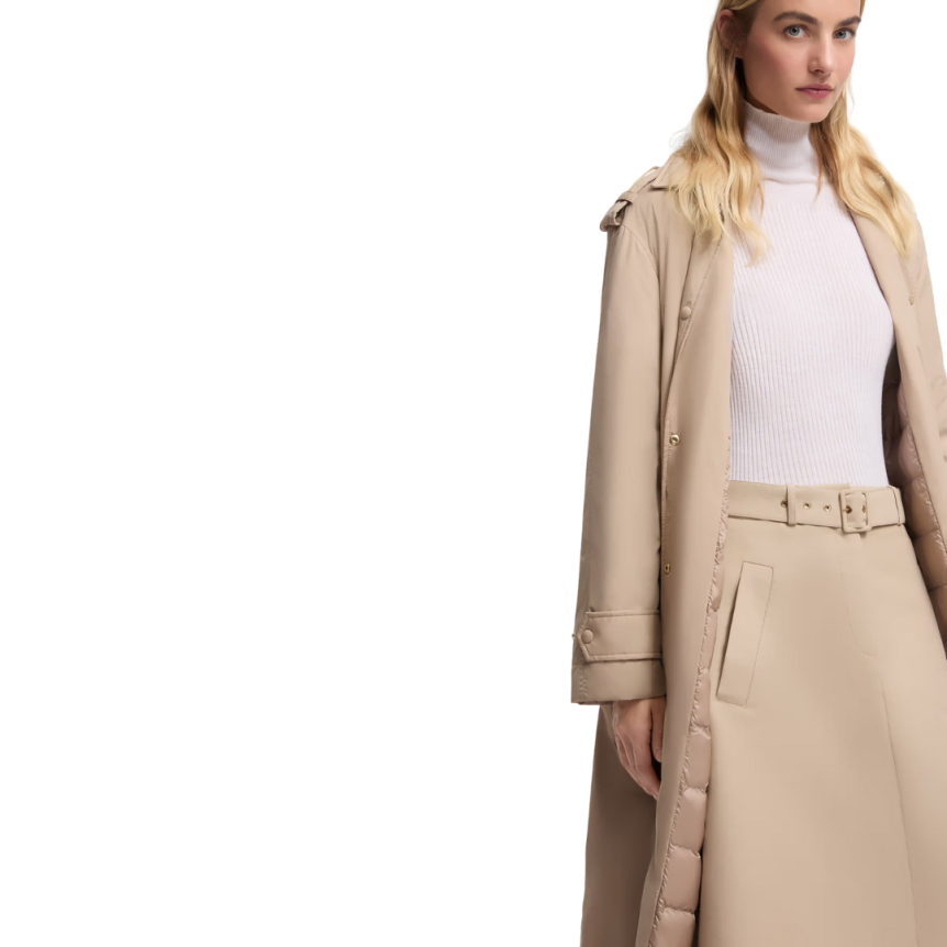 Trench-coat long MONCLER Yevre nylon duvet beige ceinture