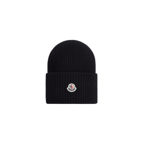 Bonnet MONCLER laine vierge noir revers logo