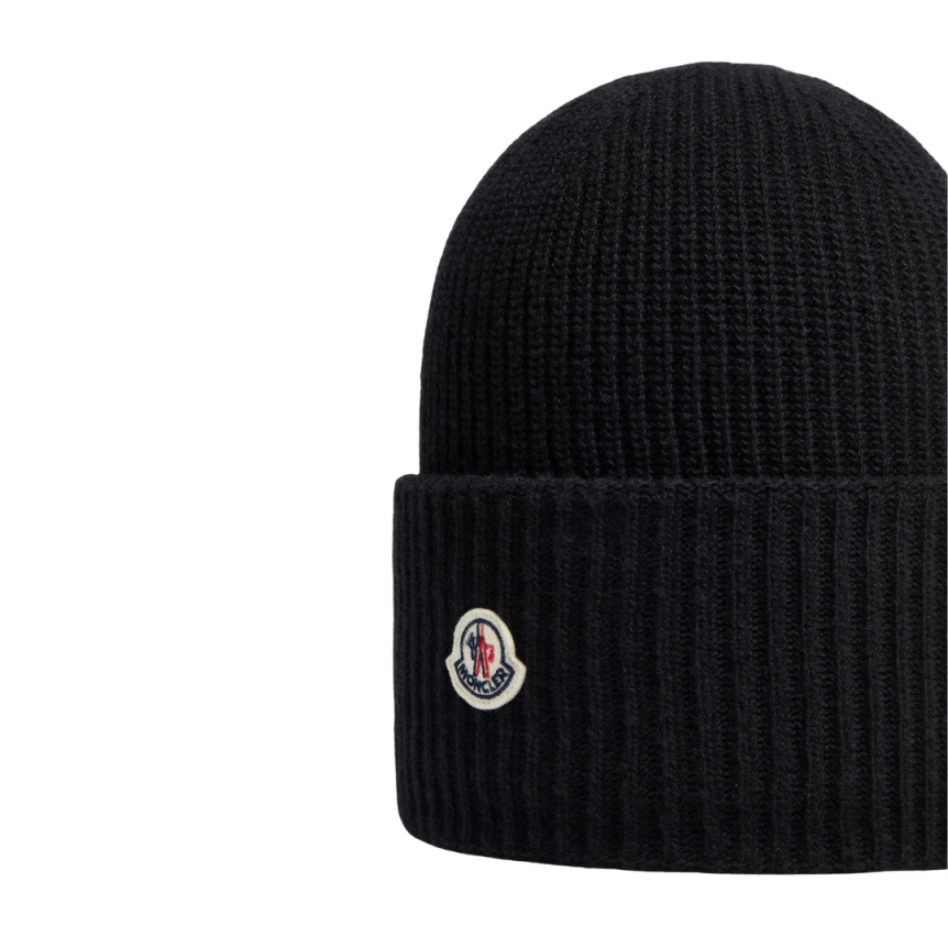 Bonnet MONCLER laine vierge noir revers logo