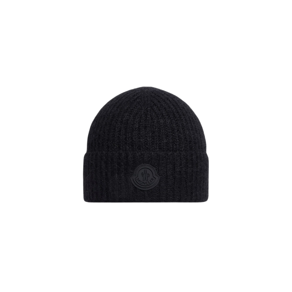 Bonnet MONCLER mélange laine mohair noir revers logo