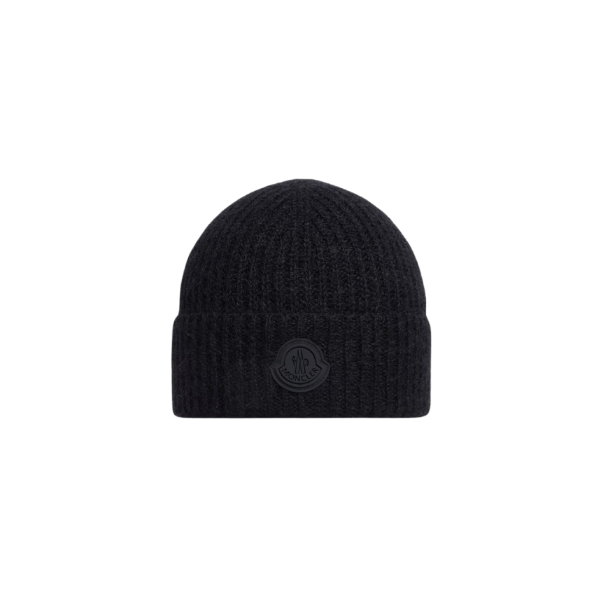 Bonnet MONCLER mélange laine mohair noir revers logo