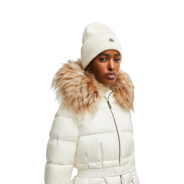 Bonnet MONCLER laine vierge écru revers logo