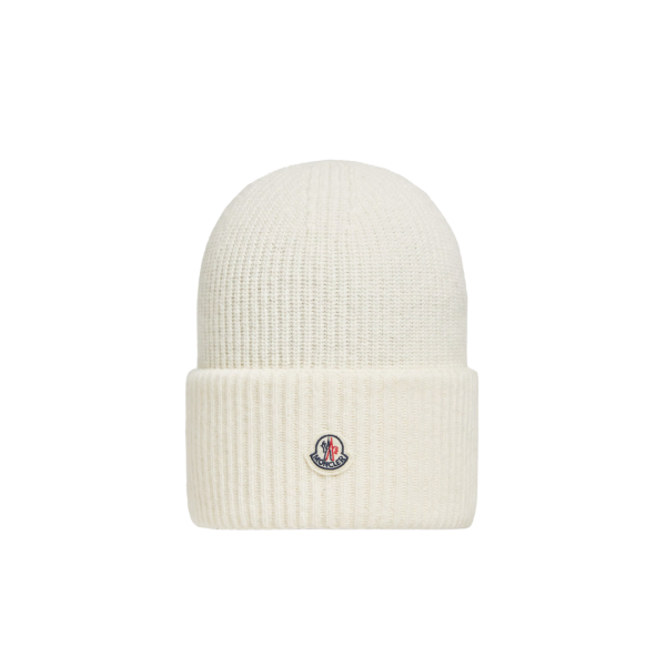 Bonnet MONCLER laine vierge écru revers logo