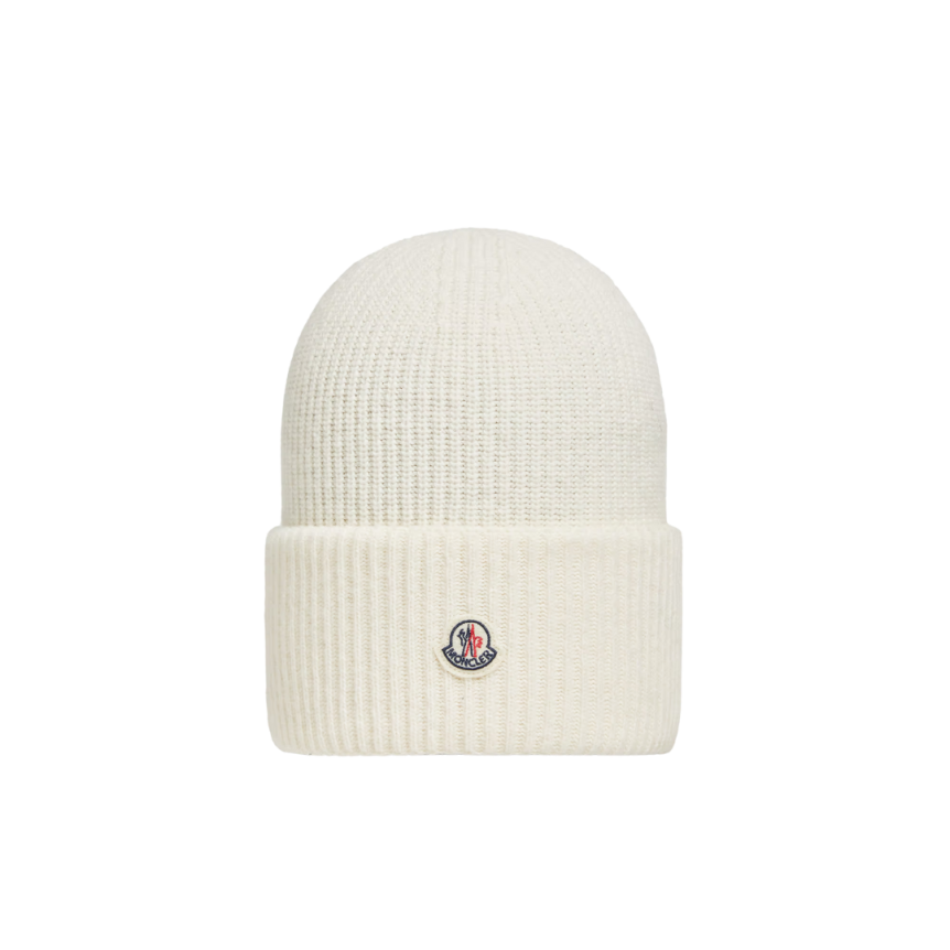 Bonnet MONCLER laine vierge écru revers logo