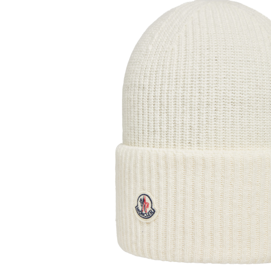 Bonnet MONCLER laine vierge écru revers logo