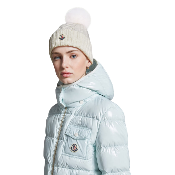 Bonnet MONCLER laine vierge cachemire torsade pompon écru