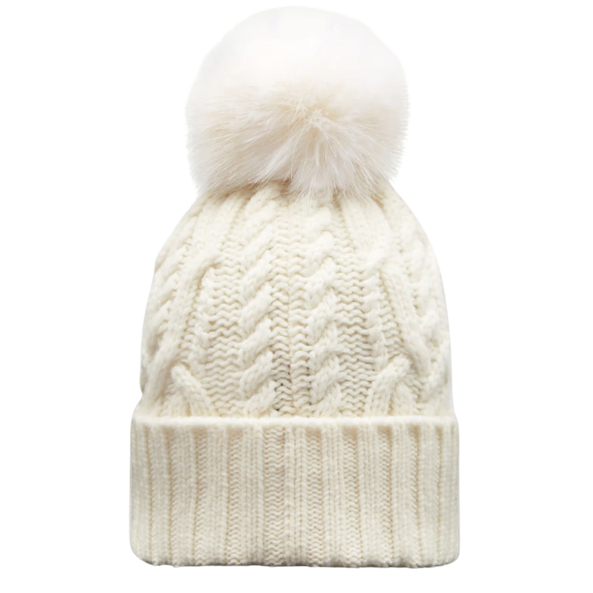 Bonnet MONCLER laine vierge cachemire torsade pompon écru