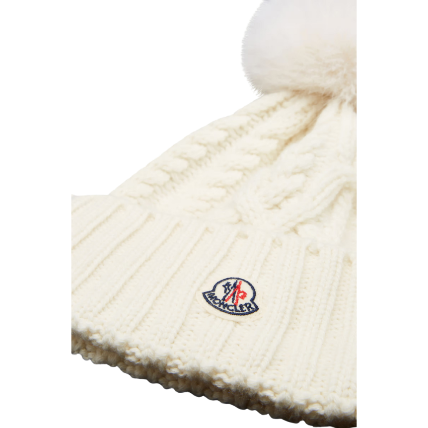 Bonnet MONCLER laine vierge cachemire torsade pompon écru
