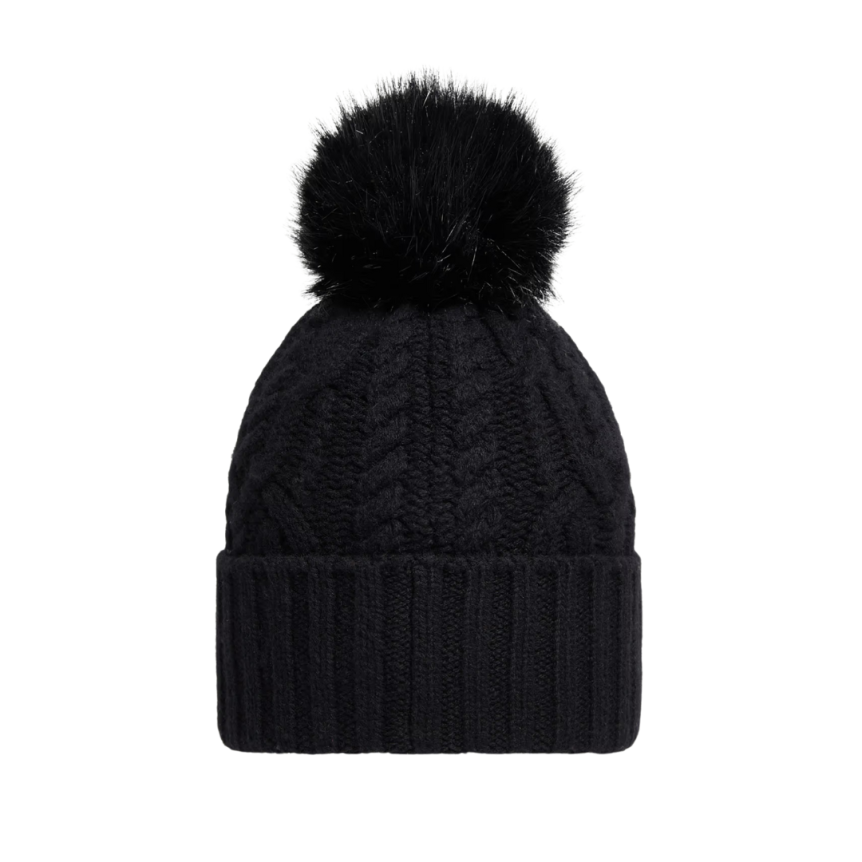 Bonnet MONCLER laine vierge cachemire torsade pompon noir
