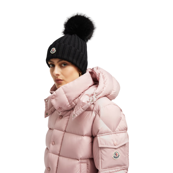 Bonnet MONCLER laine pompon synthétique noir
