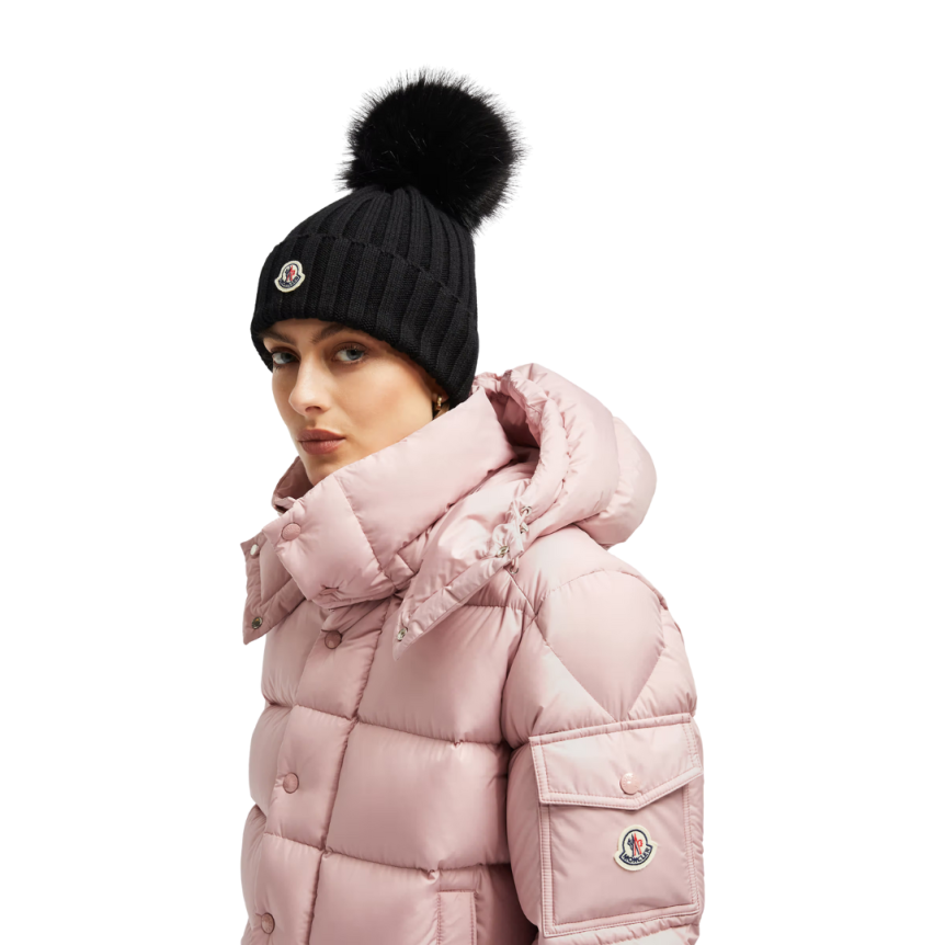 Bonnet MONCLER laine pompon synthétique noir