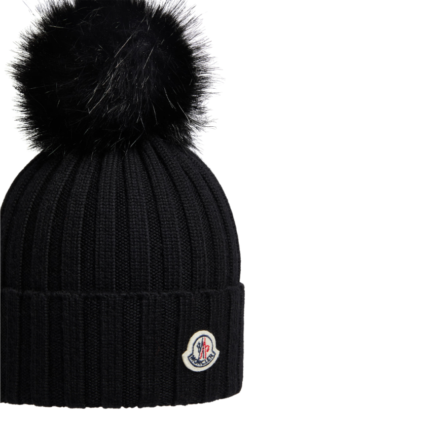 Bonnet MONCLER laine pompon synthétique noir