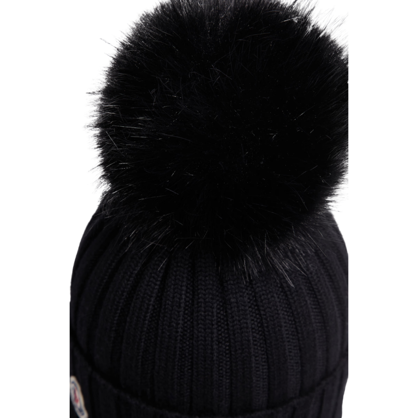 Bonnet MONCLER laine pompon synthétique noir