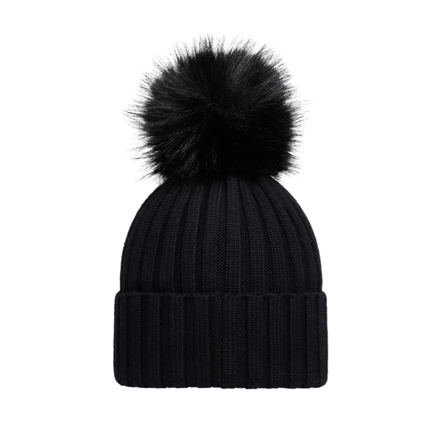 Bonnet MONCLER laine pompon synthétique noir
