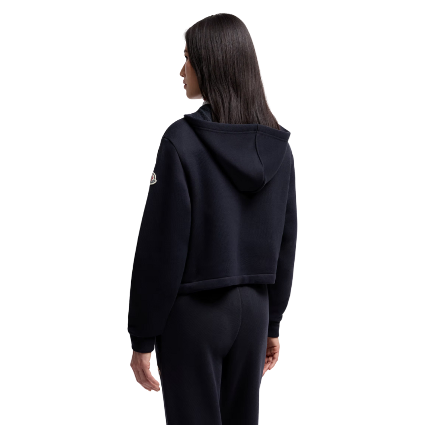 Sweat à capuche zippé MONCLER cardigan coton bleu marine poche maille