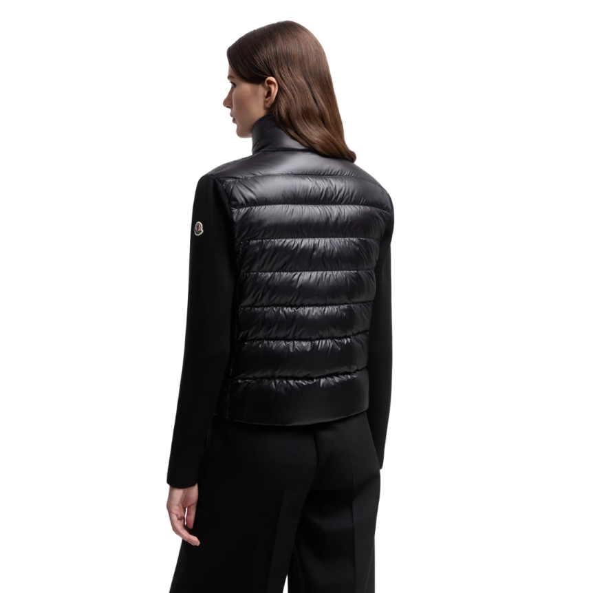 Blouson Cardigan matelassé MONCLER bi matière nylon noir manche laine