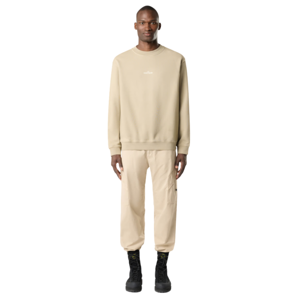 Sweat-shirt col rond manche longue molleton coton beige imprimé Industrial Four Compass