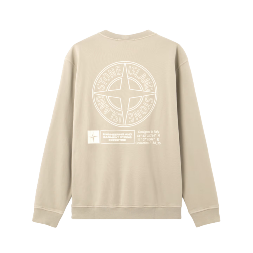 Sweat-shirt col rond manche longue molleton coton beige imprimé Industrial Four Compass