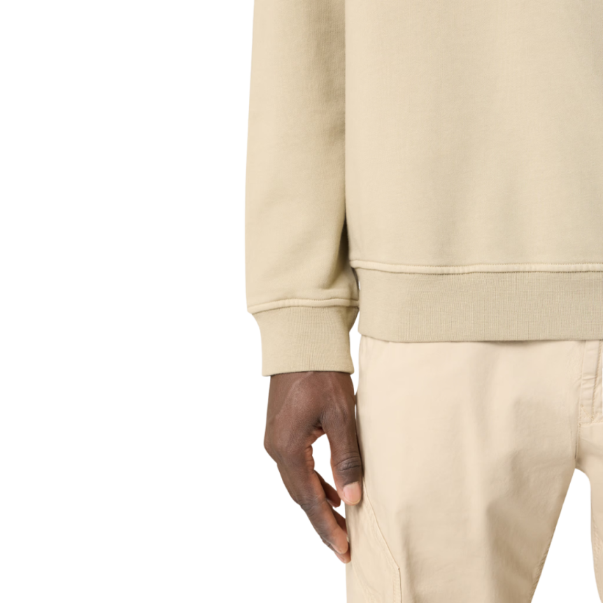 Sweat-shirt col rond manche longue molleton coton beige imprimé Industrial Four Compass