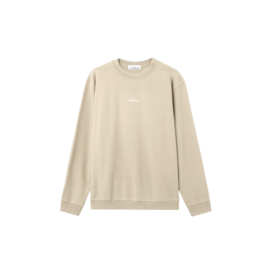Sweat-shirt col rond manche longue molleton coton beige imprimé Industrial Four Compass
