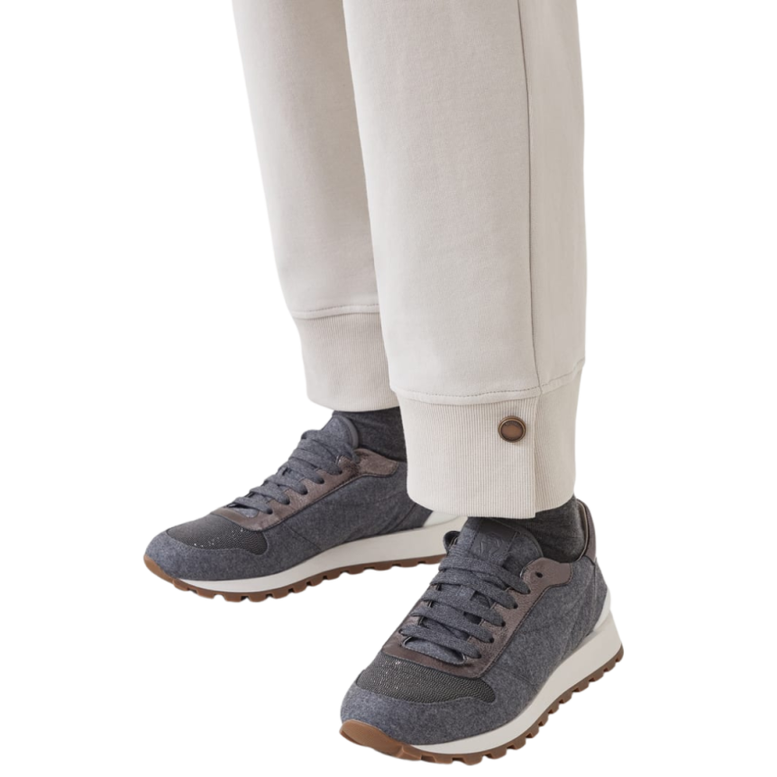 Basket running BRUNELLO CUCINELLI flanelle laine vierge gris bleu cuir veau bout fantaisie