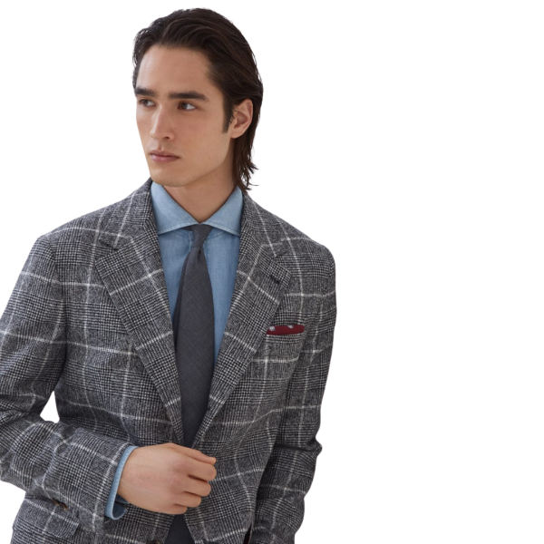 Veste BRUNELLO CUCINELLI Cavallo alpaga laine Prince de Galles gris anthracite