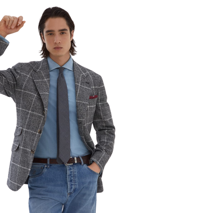 Veste BRUNELLO CUCINELLI Cavallo alpaga laine Prince de Galles gris anthracite