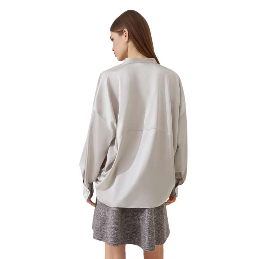 Blouse BRUNELLO CUCINELLI manche ballon soie satin beige plastron v Monile