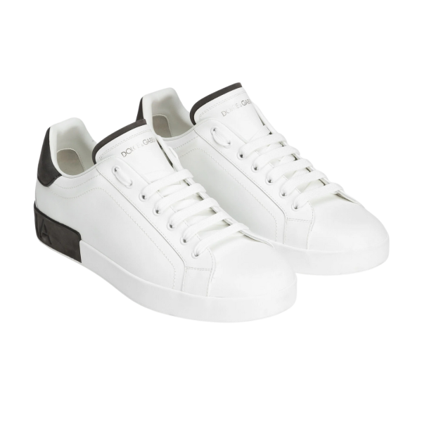 Baskets DOLCE & GABBANA Portofino Light cuir veau blanc talon DG noir