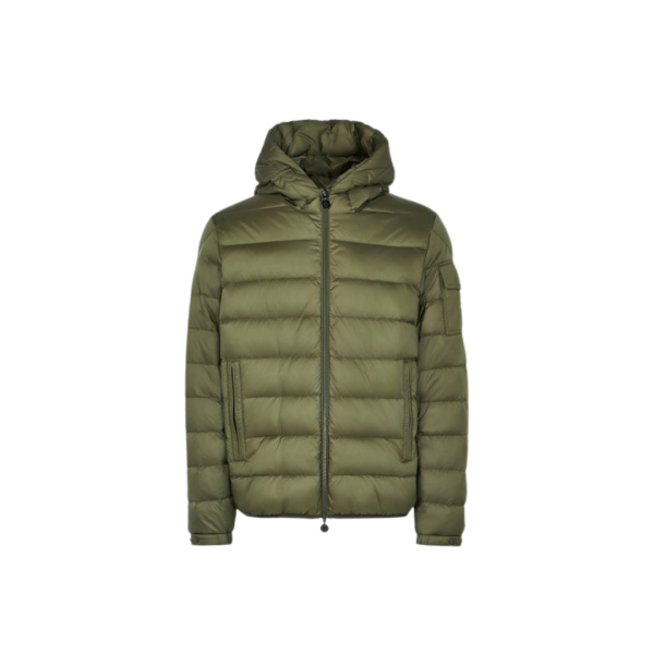 Doudoune courte à capuche MONCLER Najan nylon kaki logo embossé