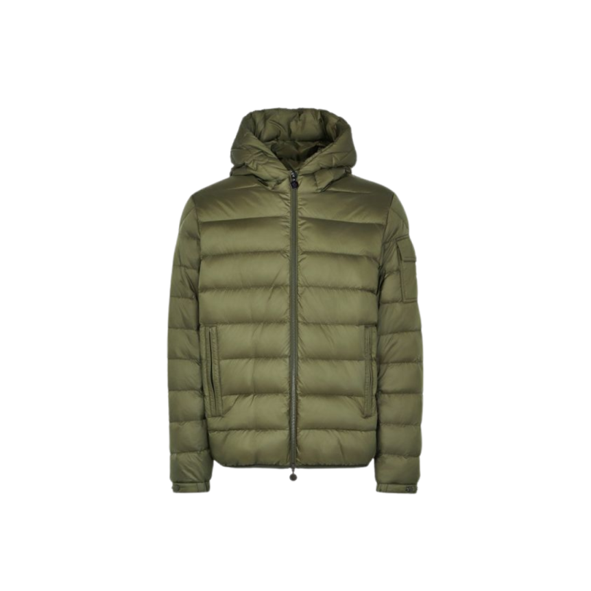 Doudoune courte à capuche MONCLER Najan nylon kaki logo embossé