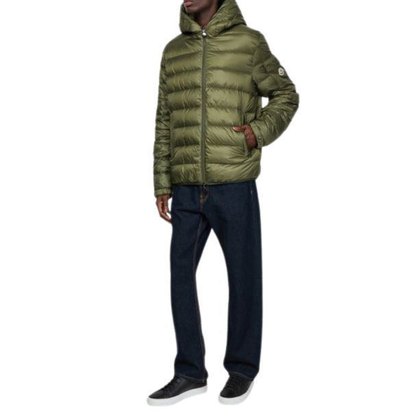 Doudoune courte à capuche MONCLER Najan nylon kaki logo embossé