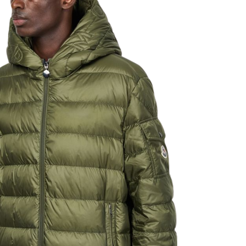 Doudoune courte à capuche MONCLER Najan nylon kaki logo embossé