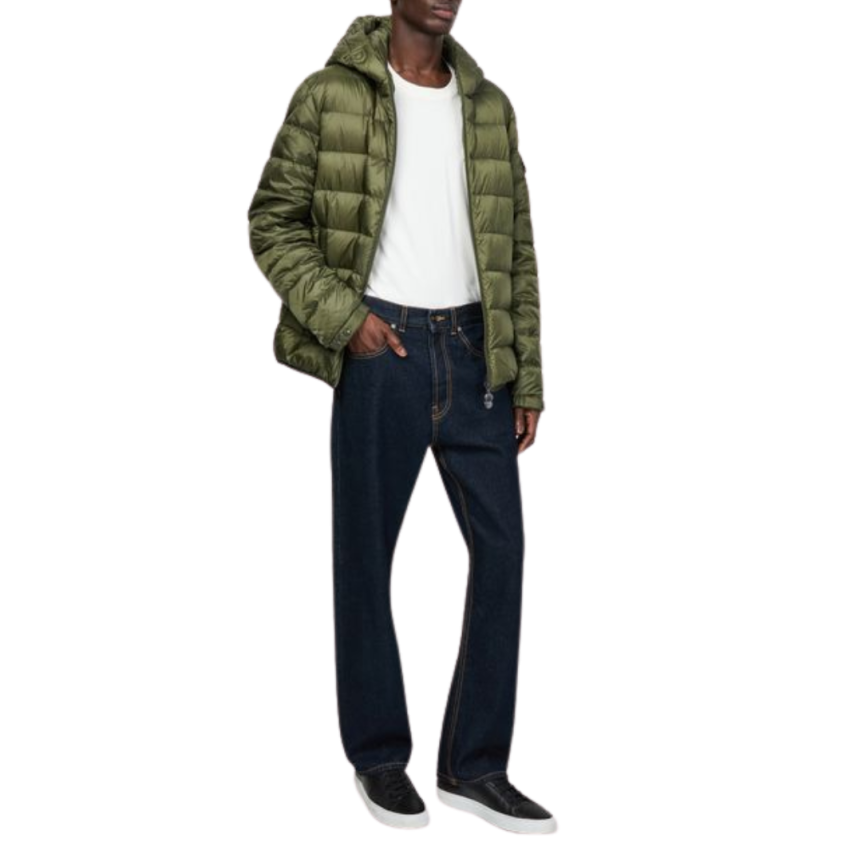 Doudoune courte à capuche MONCLER Najan nylon kaki logo embossé