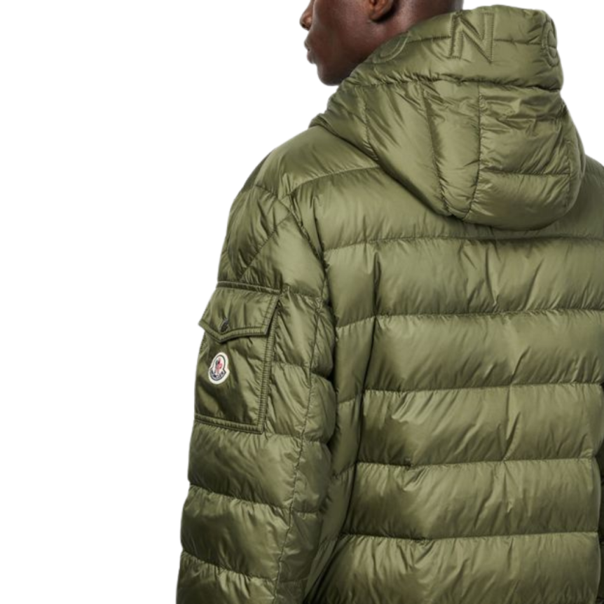 Doudoune courte à capuche MONCLER Najan nylon kaki logo embossé