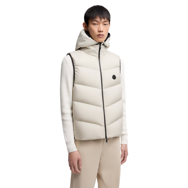 Doudoune sans manche gilet MONCLER Guersac nylon gris glacier capuche amovible