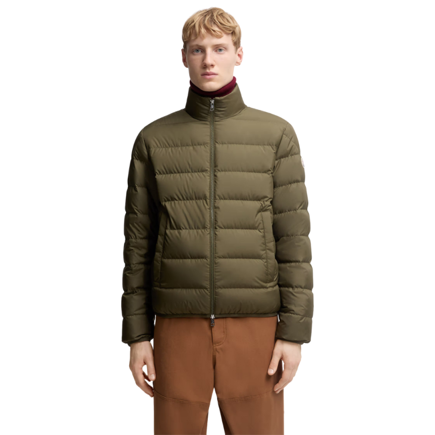 Doudoune courte MONCLER Baudinet col montant nylon vert olive mat
