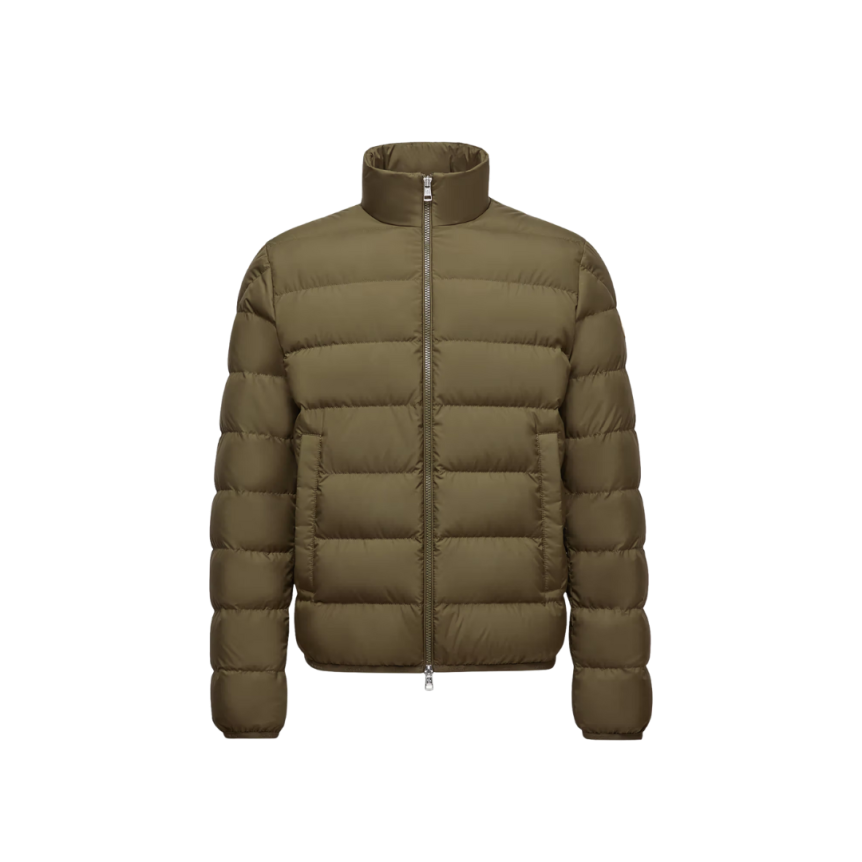 Doudoune courte MONCLER Baudinet col montant nylon vert olive mat