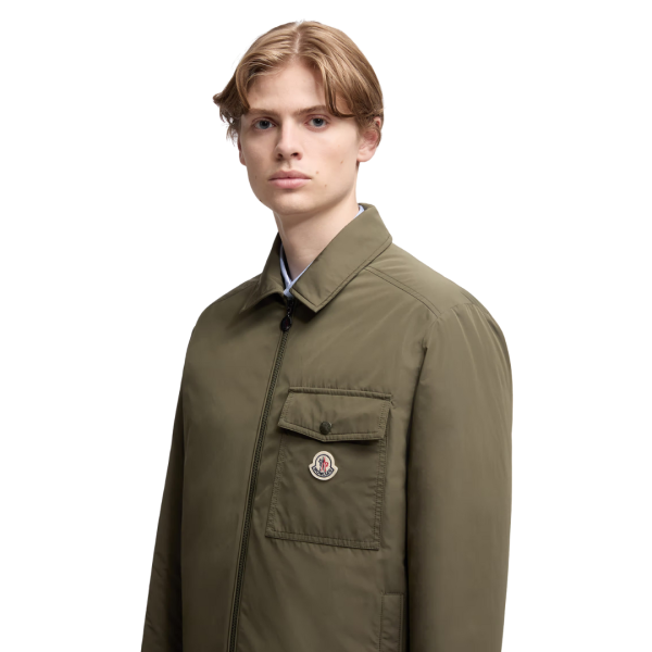 Surchemise MONCLER Vigeon veste col zippée nylon kaki intérieur bleu