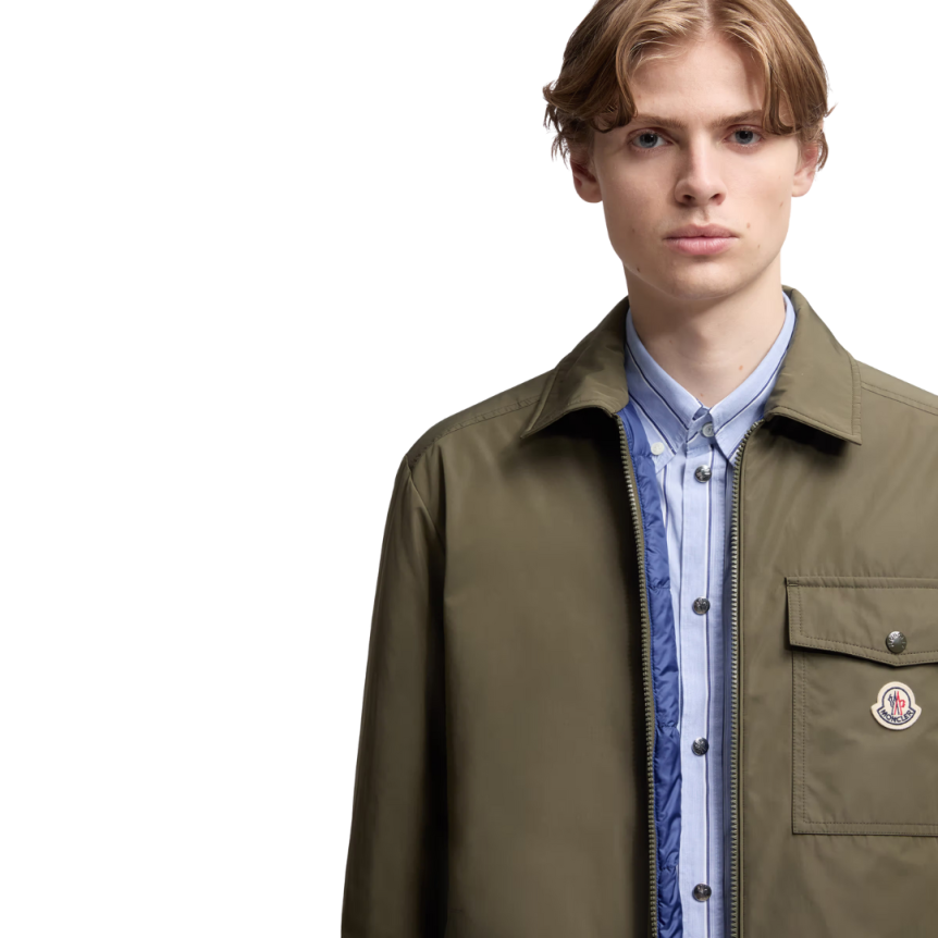 Surchemise MONCLER Vigeon veste col zippée nylon kaki intérieur bleu