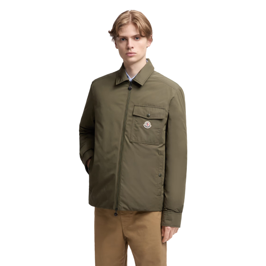 Surchemise MONCLER Vigeon veste col zippée nylon kaki intérieur bleu