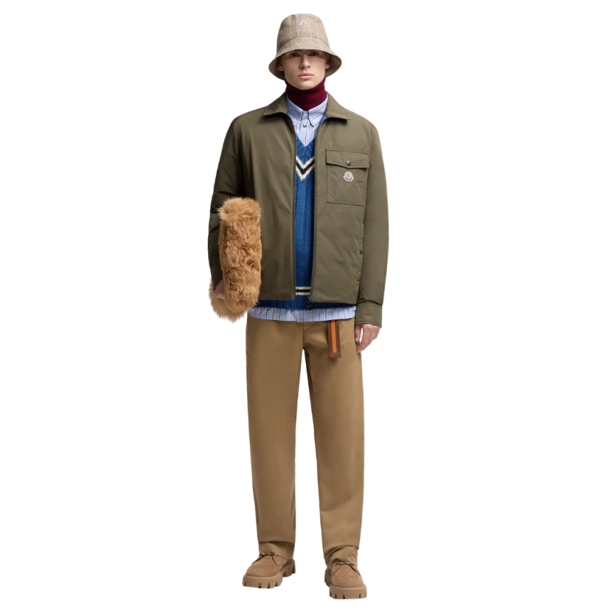 Surchemise MONCLER Vigeon veste col zippée nylon kaki intérieur bleu